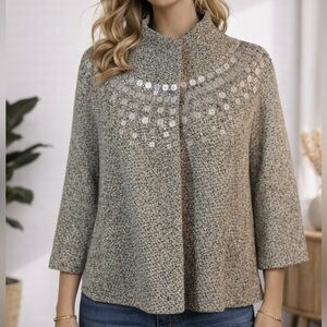 Ellen Tracy Metallic Tweed Cape
Jacket with Beaded Collar -
Elegant Swing Fit